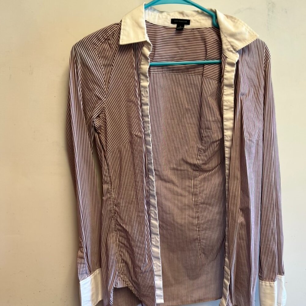 Ann Taylor Button Up Stripped Fitted blouse
